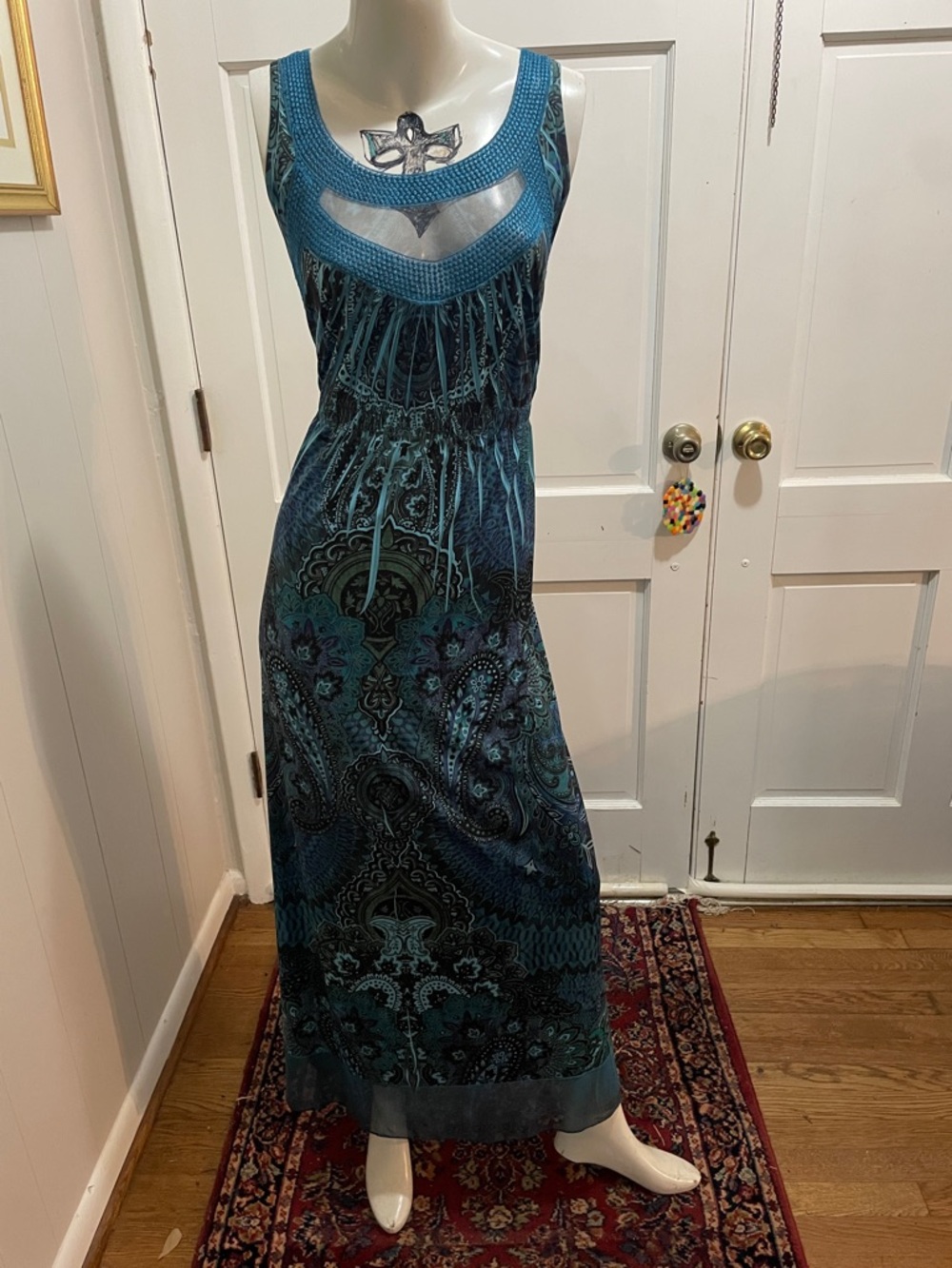 One world Anthropology Sleeveless Teal Paisley Maxi Dress